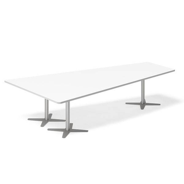 Office konferencebord trapezformet 320x180cm hvid med alugråt stel