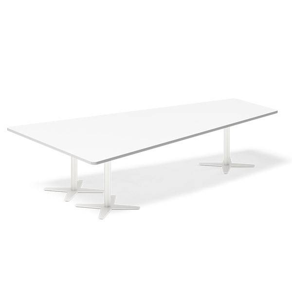 Office konferencebord trapezformet 320x180cm hvid med hvid stel