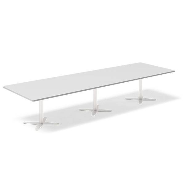 Office konferencebord rektangulært 380x120cm lysgrå med hvid stel