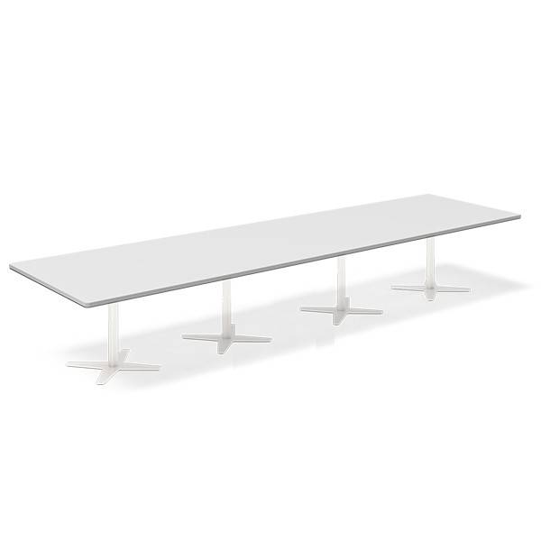 Office konferencebord rektangulært 440x120cm lysgrå med hvid stel