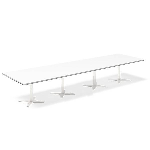 Office konferencebord rektangulært 440x120cm hvid med hvid stel