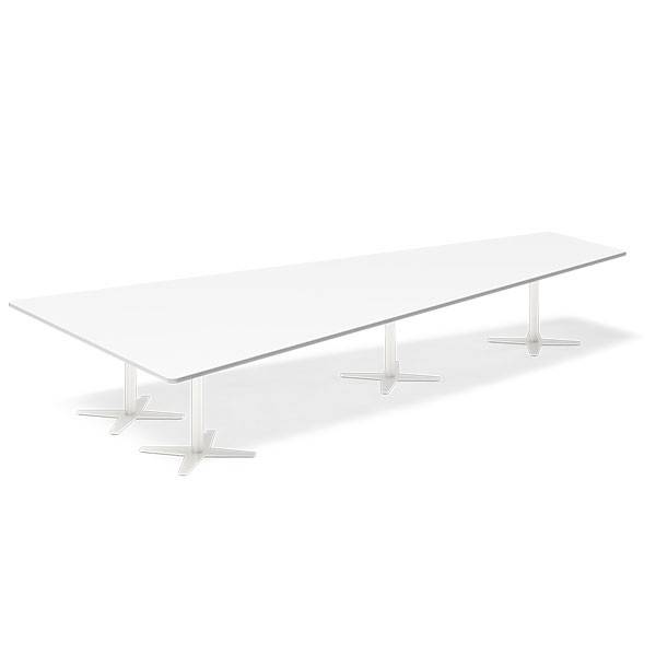Office konferencebord trapezformet 440x217,5cm hvid med hvid stel