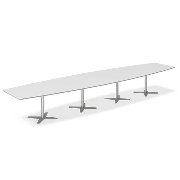Office konferencebord bådformet 500x120cm lysgrå med alugråt stel