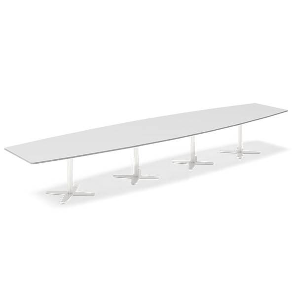 Office konferencebord bådformet 500x120cm lysgrå med hvidt stel