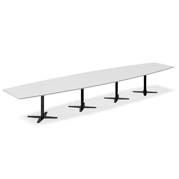 Office konferencebord bådformet 500x120cm lysgrå med sort stel