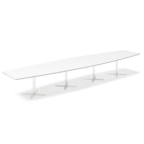Office konferencebord bådformet 500x120cm hvid med hvidt stel