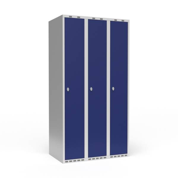 Garderobeskab med hængelås 3x300mm blå dør