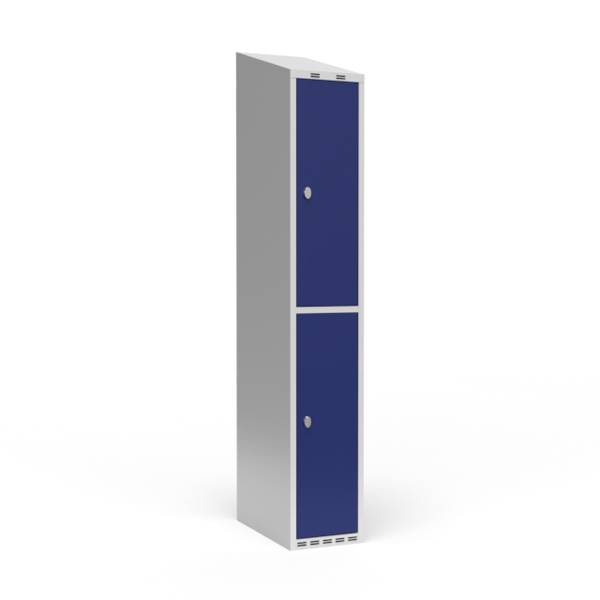 Garderobeskab 1x300mm med skråt tag, 2 blå døre med greb til hængelås