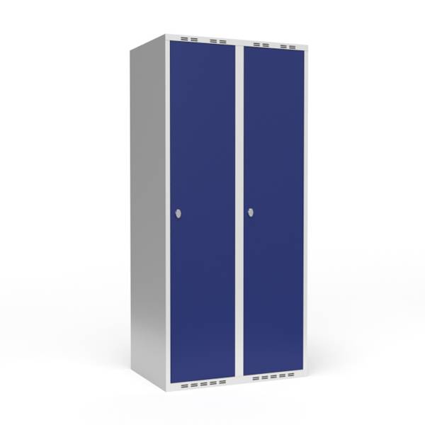 Garderobeskab med lige tag og hængelås 2x400mm blå dør