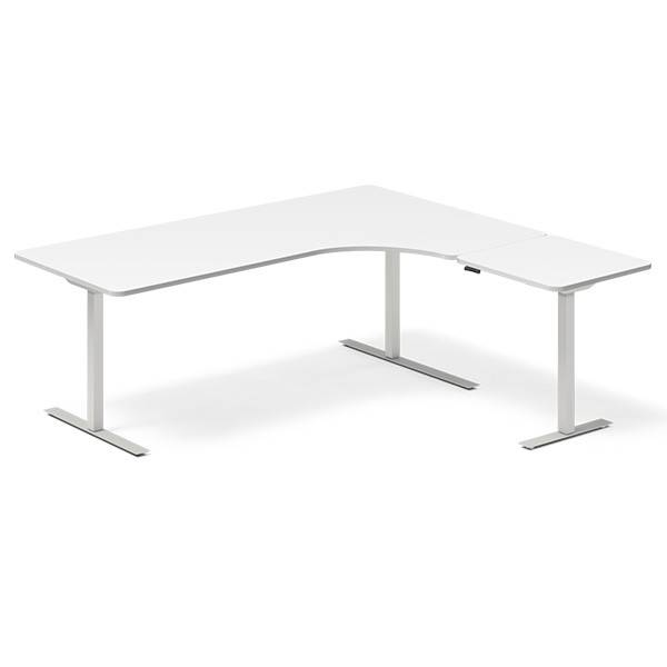 Office hæve-sænkebord højrevendt 200x180cm hvid med alugråt stel