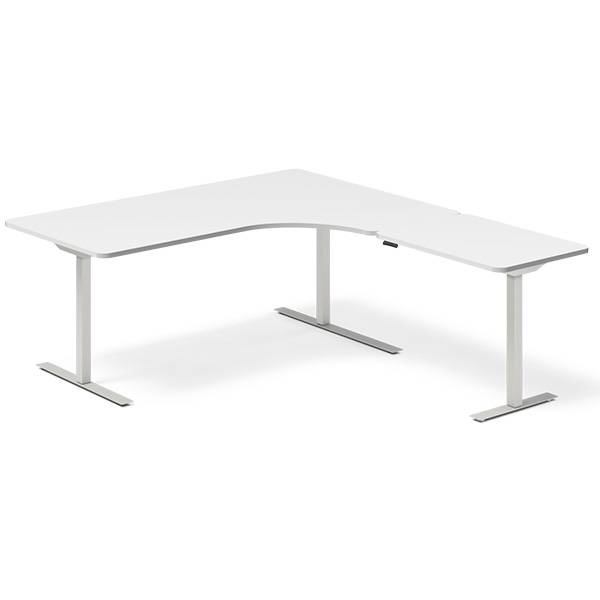 Office hæve-sænkebord højrevendt 180x200cm hvid med alugråt stel