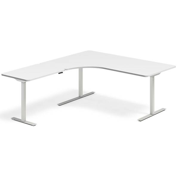 Office hæve-sænkebord venstrevendt 180x200cm hvid med alugråt stel