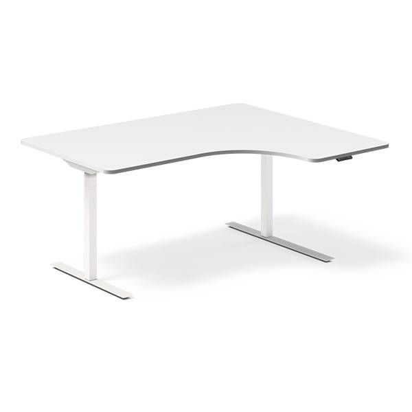 Office hæve-sænkebord 160x120cm i hvid med hvidt stel højrevendt