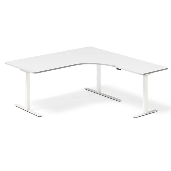 Office hæve-sænkebord højrevendt 180x180cm hvid med hvidt stel