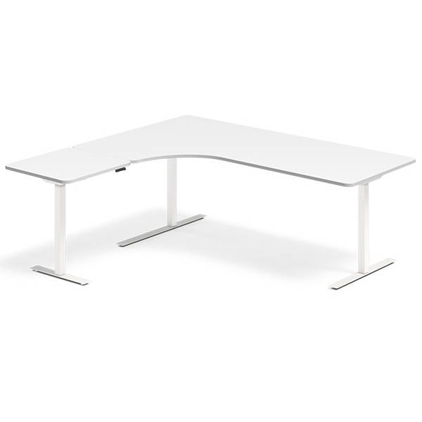 Office hæve-sænkebord venstrevendt 200x180cm hvid med hvidt stel