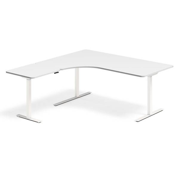 Office hæve-sænkebord venstrevendt 180x180cm hvid med hvidt stel