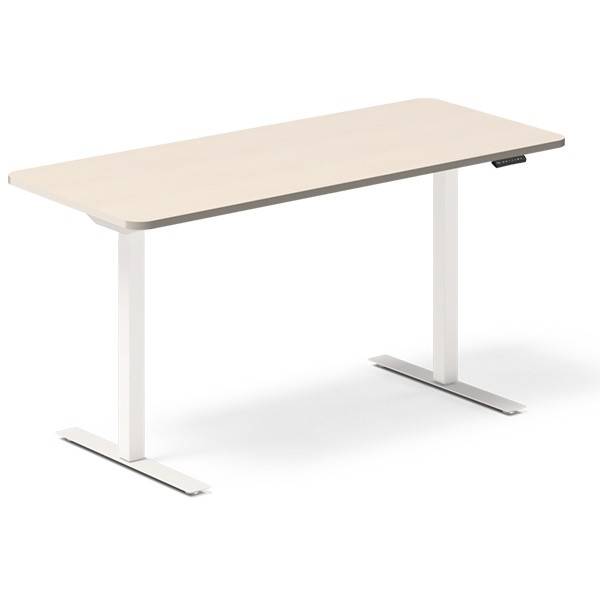 Office hæve-sænkebord 140x60cm i birk med hvidt stel