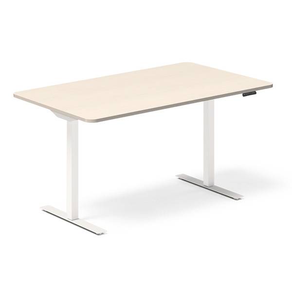 Office hæve-sænkebord 140x80cm birk med hvidt stel