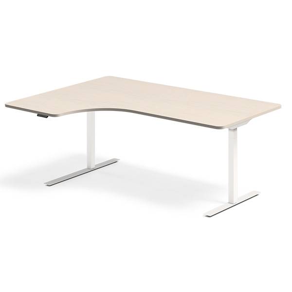 Office hæve-sænkebord venstre 180x120cm birk med hvidt stel