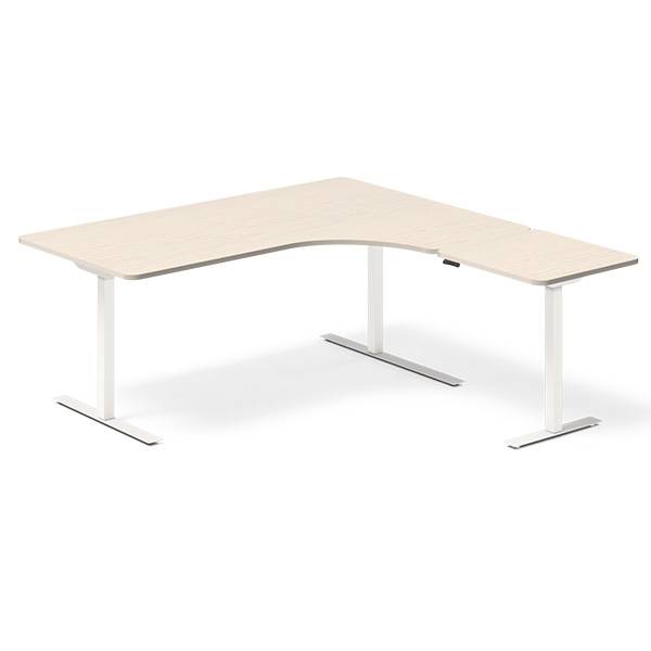 Office hæve-sænkebord højrevendt 180x180cm birk med hvidt stel
