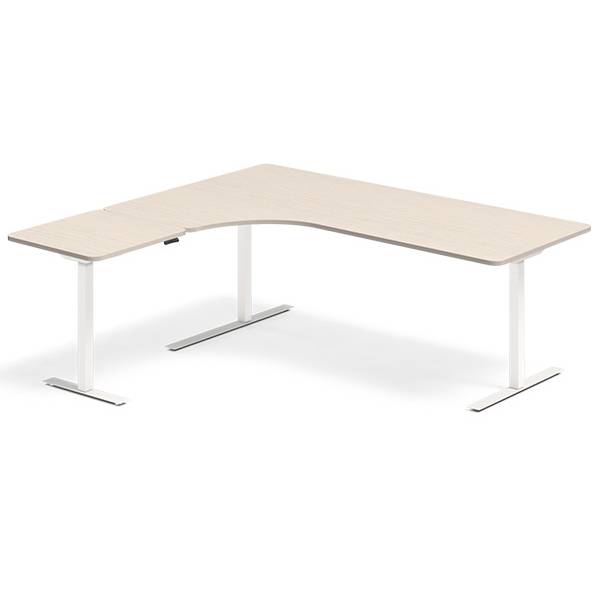 Office hæve-sænkebord venstrevendt 200x180cm birk med hvidt stel
