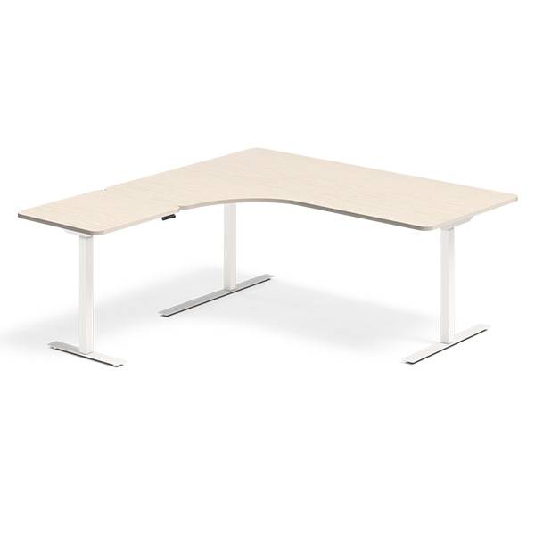 Office hæve-sænkebord venstrevendt 180x180cm birk med hvidt stel
