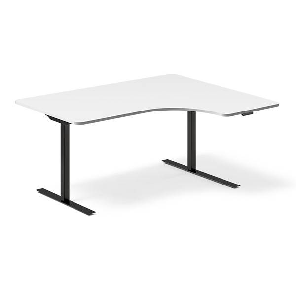 Office hæve-sænkebord 160x120cm i hvid med sort stel højrevendt
