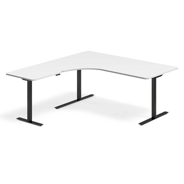 Office hæve-sænkebord venstrevendt 180x180cm hvid med sort stel