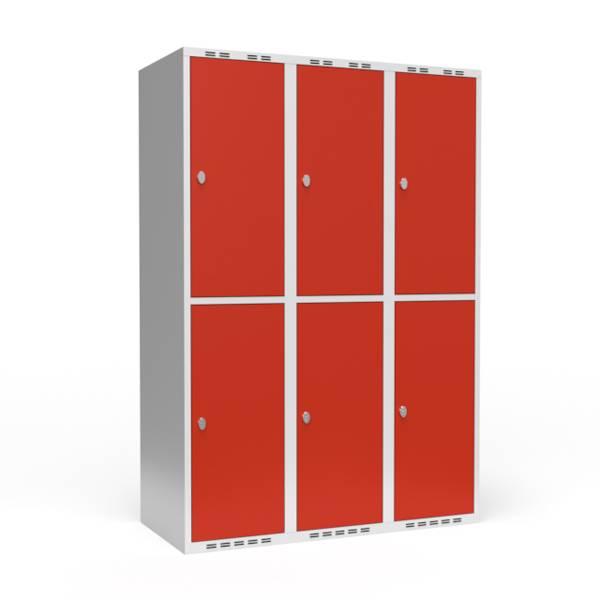 Garderobeskab 3-delt med greb til hængelås 3x400mm rød dør
