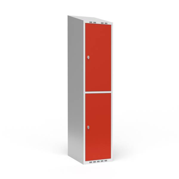 Garderobeskab 1x400mm med skråt tag, 2 røde døre med greb til hængelås