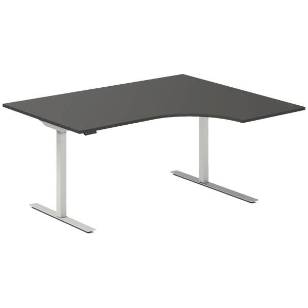 Office hæve-sænkebord 160x120cm i antracit med alugråt stel højrevendt