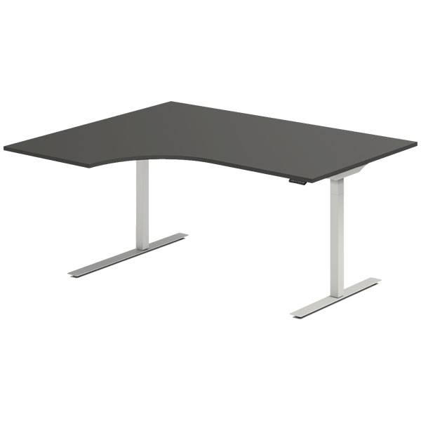 Office hæve-sænkebord 160x120cm i antracit med alugråt stel venstrevendt