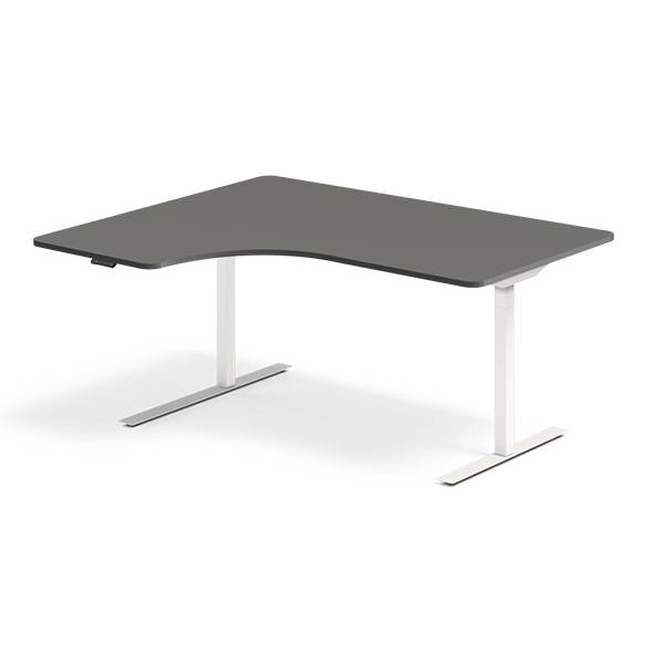 Office hæve-sænkebord 160x120cm i antracit med hvidt stel venstrevendt
