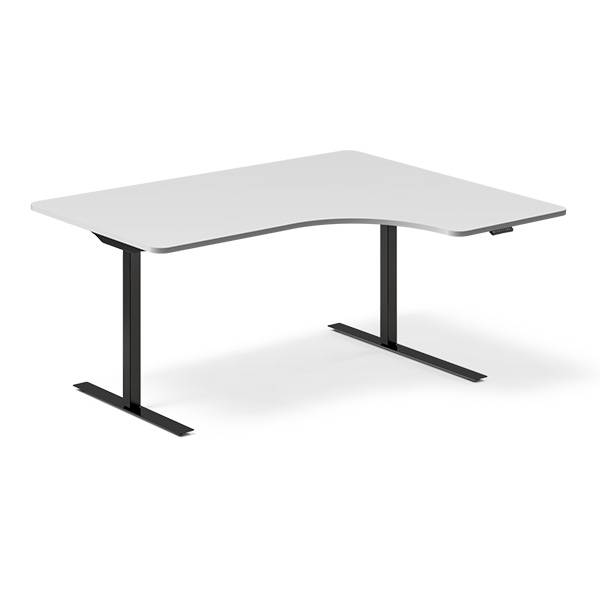 Office hæve-sænkebord 160x120cm i lys grå med sort stel højrevendt
