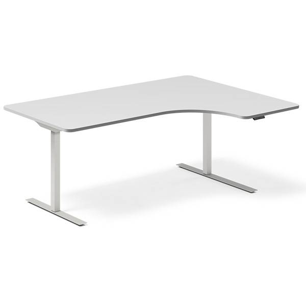 Office hæve-sænkebord 180x120cm i lys grå med alugråt stel højrevendt