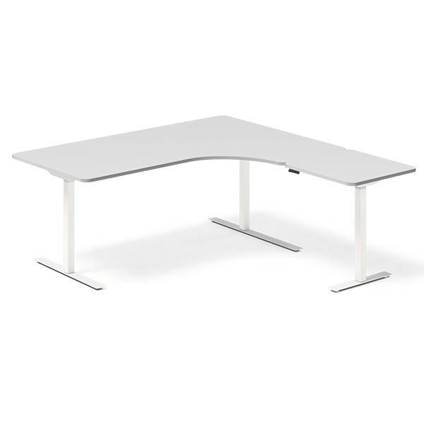 Office hæve-sænkebord højrevendt 180x180cm lysgrå med hvidt stel