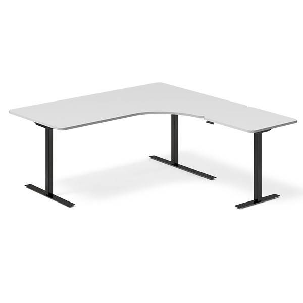 Office hæve-sænkebord højrevendt 180x180cm lysgrå med sort stel