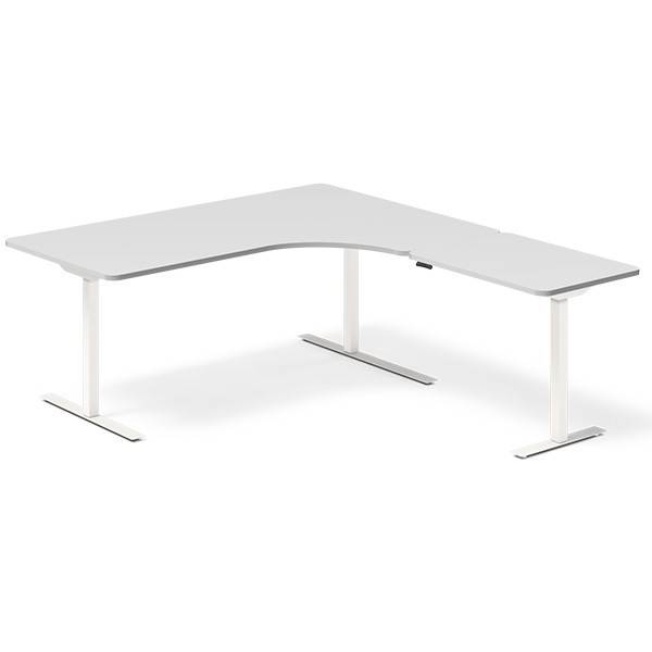 Office hæve-sænkebord højrevendt 180x200cm lysgrå med hvidt stel
