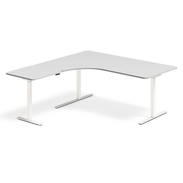 Office hæve-sænkebord venstrevendt 180x180cm lysgrå med hvidt stel