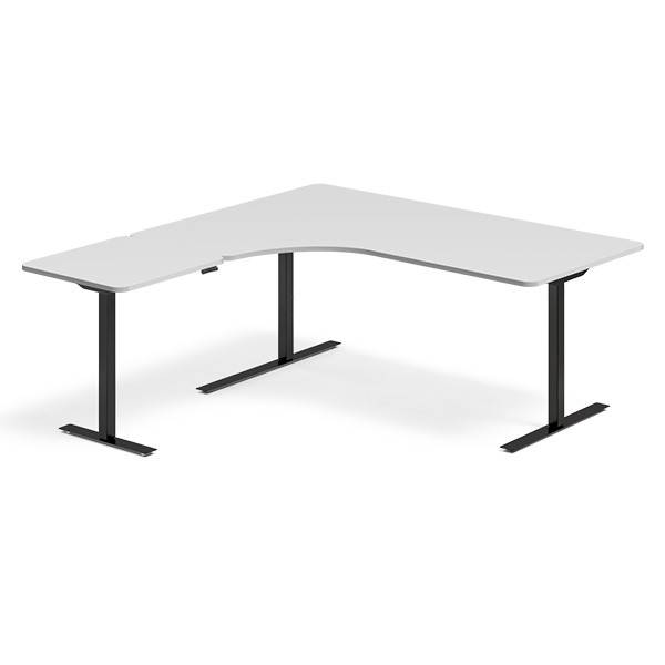 Office hæve-sænkebord venstrevendt 180x180cm lysgrå med sort stel