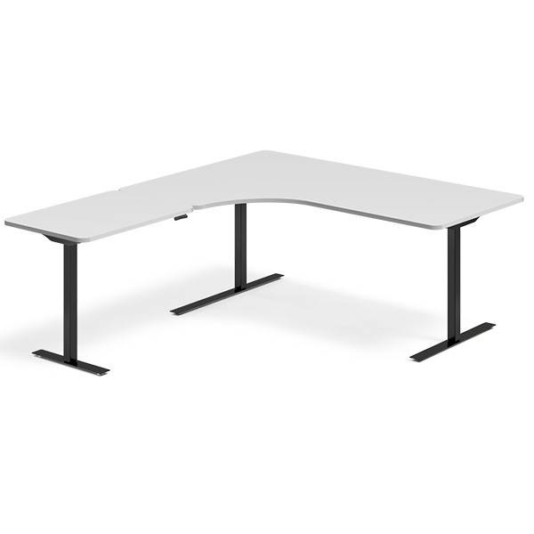 Office hæve-sænkebord venstrevendt 180x200cm lysgrå med sort stel