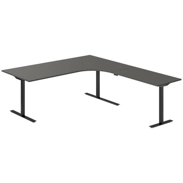 Office hæve-sænkebord 200x220cm i antracit med sort stel højrevendt