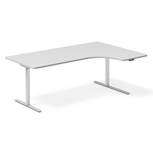 Office hæve-sænkebord højrevendt 200x120cm lysgrå med alugråt stel