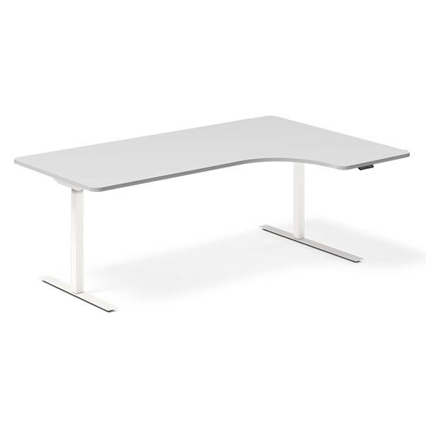 Office hæve-sænkebord højrevendt 200x120cm lysgrå med hvidt stel