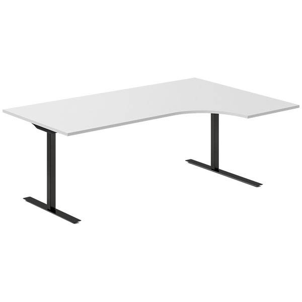 Office hæve-sænkebord 200x120cm i lys grå med sort stel højrevendt