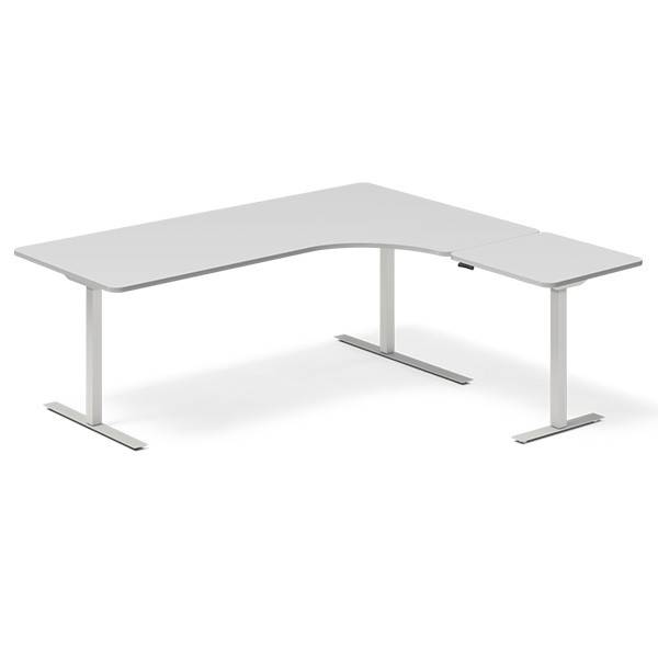 Office hæve-sænkebord højrevendt 200x180cm lysgrå med alugråt stel