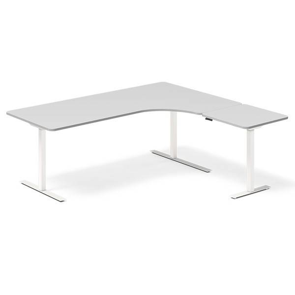 Office hæve-sænkebord højrevendt 200x180cm lysgrå med hvidt stel