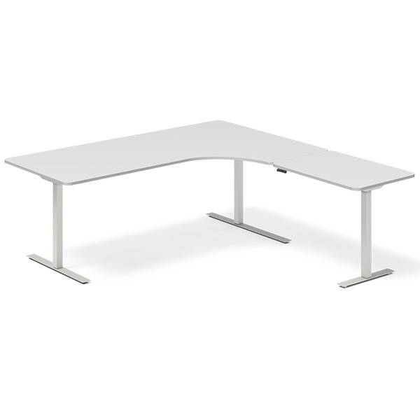 Office hæve-sænkebord højrevendt 200x200cm lysgrå med alugråt stel