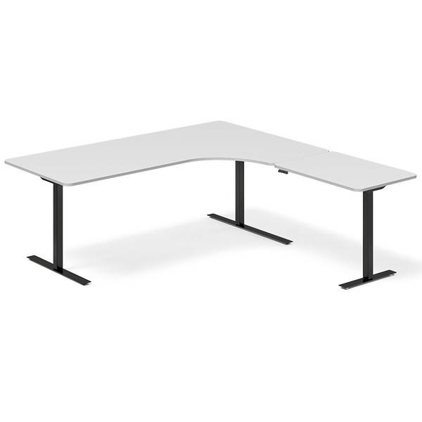 Office hæve-sænkebord højrevendt 200x200cm lysgrå med sort stel