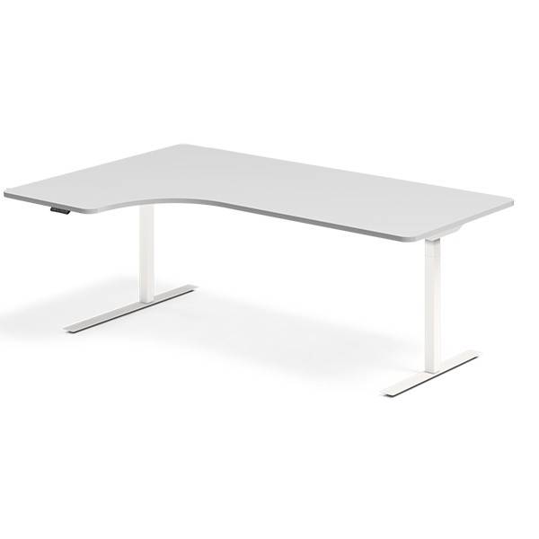 Office hæve-sænkebord venstrevendt 200x120cm lysgrå med hvidt stel